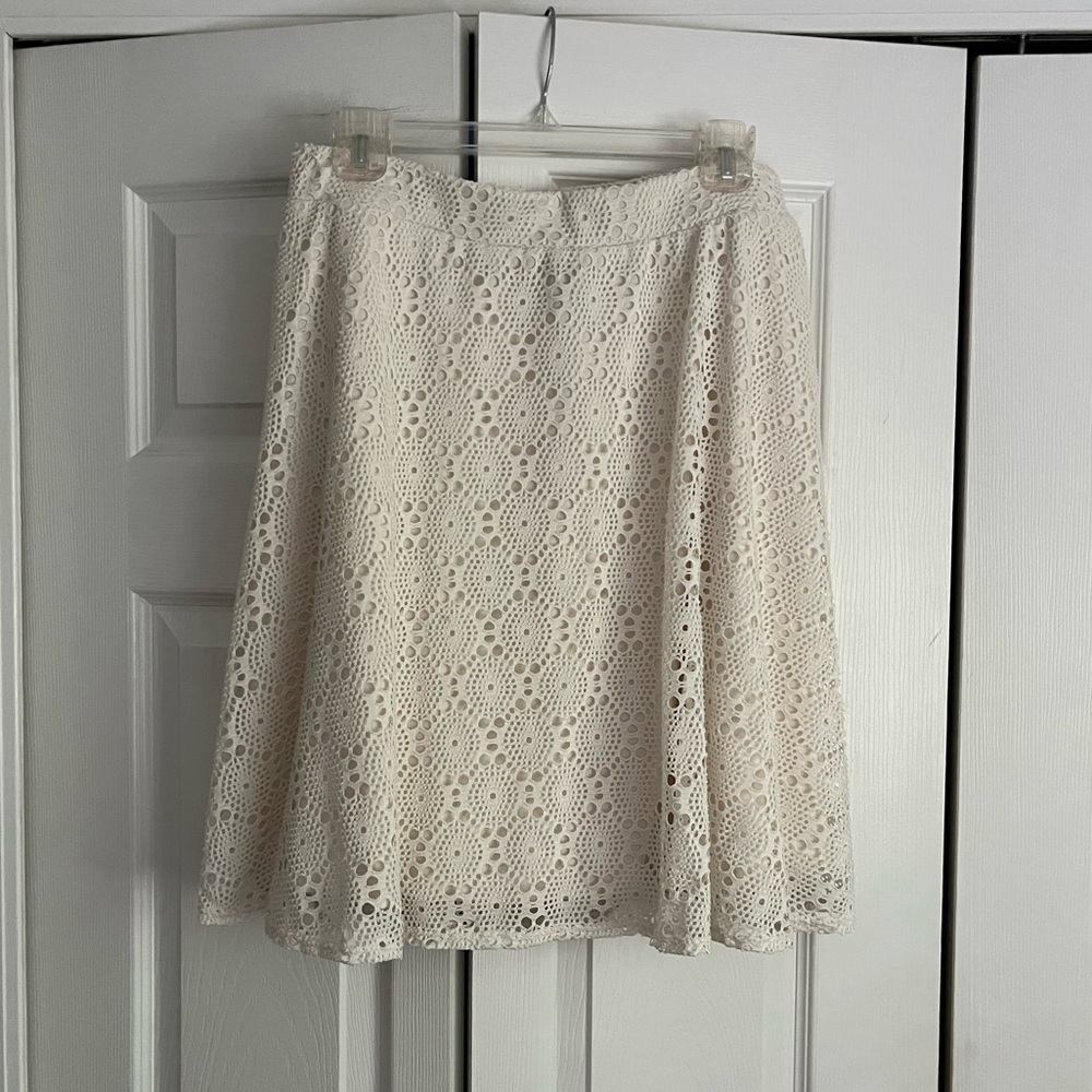 Studio 253 eyelet lace skirt crochet cream a-line summer knee boho cottagecore L